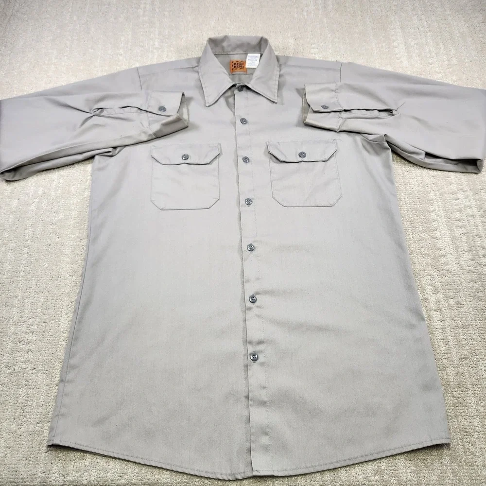 Vintage 70s Big Ben Shirt Men Medium Long Button Up USA Made Work Pocket‎ Gray